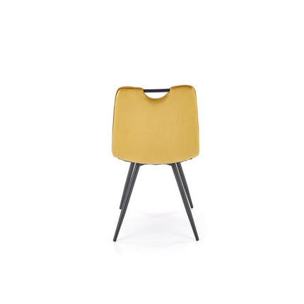 Scaun tapitat K521, galben mustar/negru, stofa catifelata, 46x58x83 cm