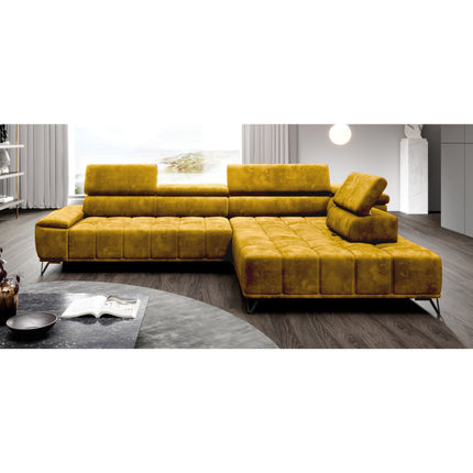 Coltar PALLADIO L, sezlong dreapta, stofa catifelata albastru inchis - Monolith 79, cu reglaj electric si tetiere reglabile, 320x220x99 cm