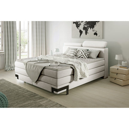 Pat KANO, stofa gri - Austin 17, cu saltea, topper si 2 spatii pentru depozitare, 160x200 cm