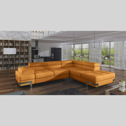 Coltar EMPORIO L, personalizabil materiale gama Premium, 262x223x75/90 cm, extensibil, lada depozitare, tetiere reglabile
