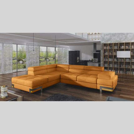 Coltar EMPORIO L, personalizabil materiale gama Premium, 262x223x75/90 cm, extensibil, lada depozitare, tetiere reglabile