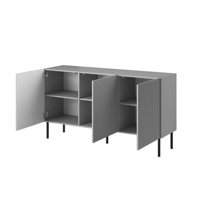 Comoda ASENSIO, gri mat/negru, PAL laminat, 150X42X81 cm