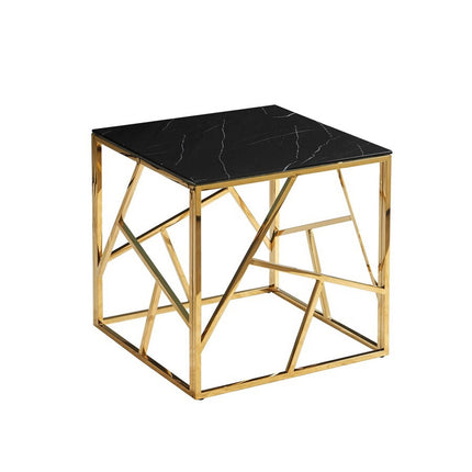 Masuta cafea ESCADA B II, negru/auriu, sticla/otel, 55x55x55 cm