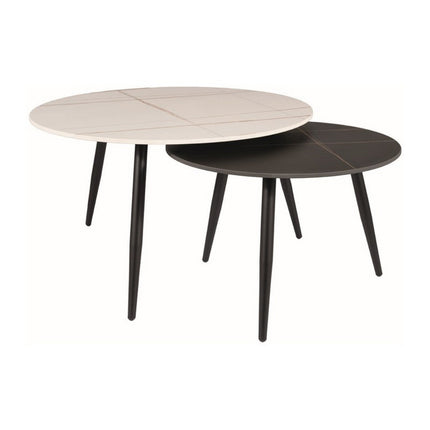 Set 2 masute cafea KORA B, negru mat/alb mat, ceramica/metal