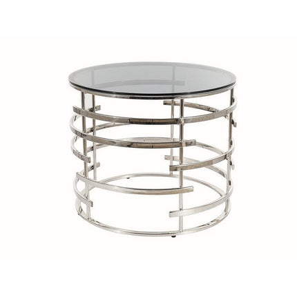 Masuta cafea LIVIA, sticla fumurie/metal argintiu, 60x50 cm