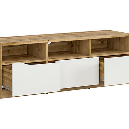 Comoda TV Nuis cu 3 sertare, alb lucios, 39.5X135X47.5 cm