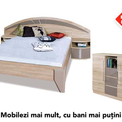 PACHET PROMO set dormitor din lemn + comoda+2 noptiere + suport saltea DOME 71