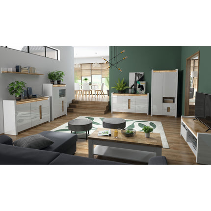 Comode TV Alameda, alb/stejar, 147x46x55 cm