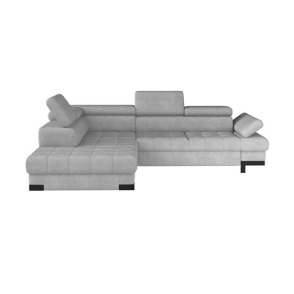 Coltar SELVA L, sezlong stanga, stofa catifelata albastra - Palladium 14, 263x97/223x75/95 cm, extensibil, lada depozitare, tetiere reglabile
