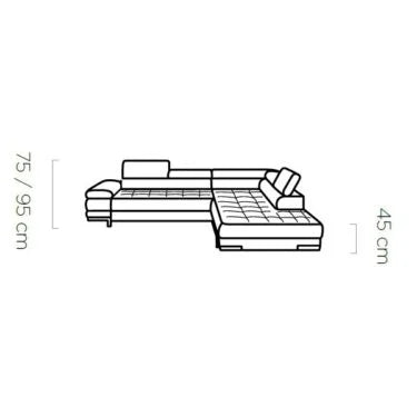 Coltar SELVA L, sezlong dreapta, stofa gri - Austin 19, 263x97/223x75/95 cm, extensibil, lada depozitare, tetiere reglabile