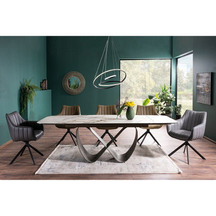 Masa extensibila INFINITY CERAMIC, sticla securizata/ceramica, alb/maro, 160-240x95x76 cm