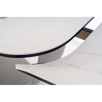 Masa extensibila INFINITY CERAMIC, sticla securizata/ceramica, alb/maro, 160-240x95x76 cm