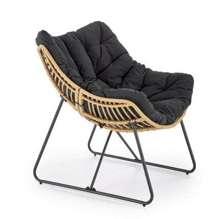 Fotoliu WHISPER, natural/negru, ratan sintetic/metal, 81x90x90 cm